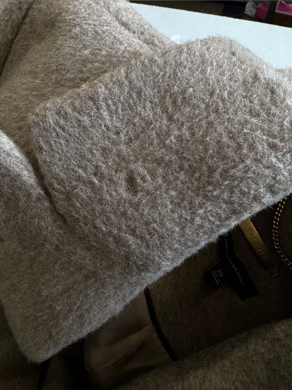 Talbots Italian Fabric Virgin Wool Blend Long Coat Taupe Brown Size 20 Classic - Picture 12 of 13